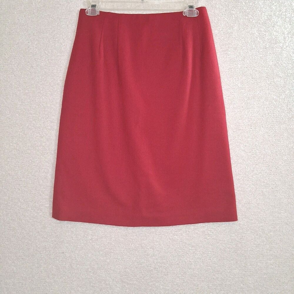 Vintage 100% Wool Red Pencil Skirt Women's Sz 6 Classic Sophisticated Timeless